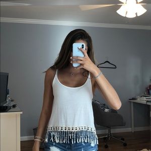 white LA hearts fringed tank